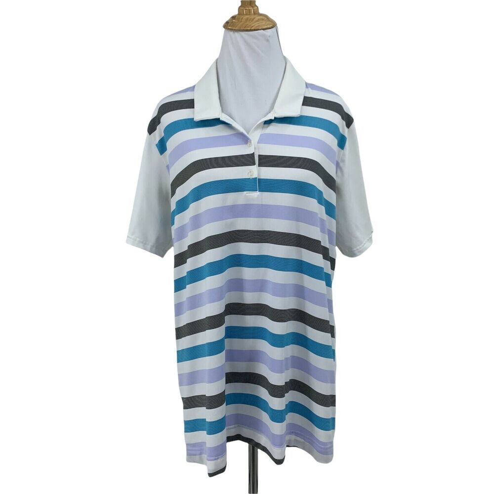 Adidas Polo Shirt Womens XL Short Sleeve Striped Sweat Wick Top Puremotion Golf